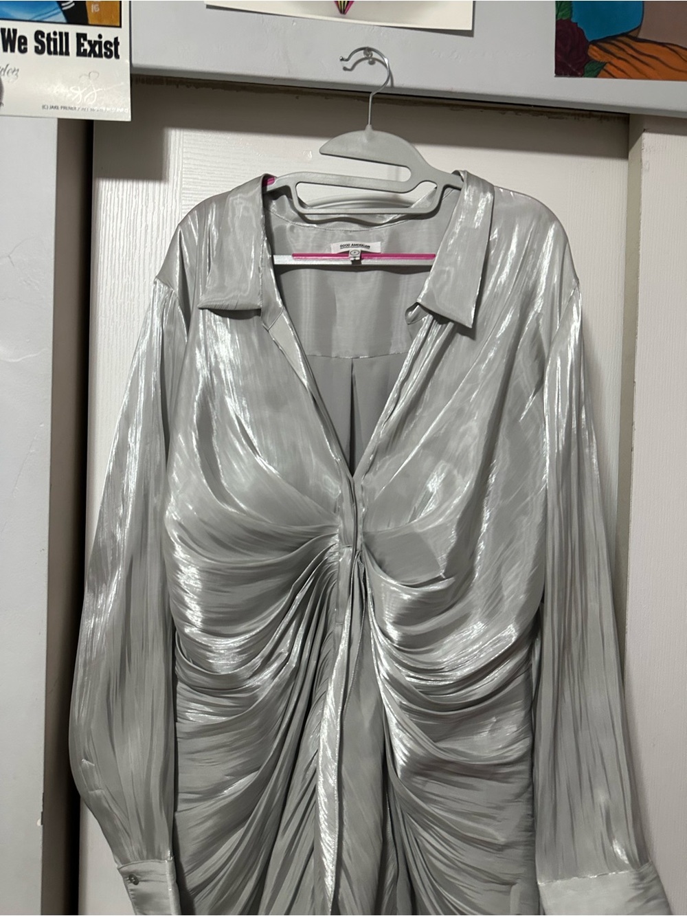 Good American Metallic Silver Ruched Long-Sleeve Women’s Top XL
